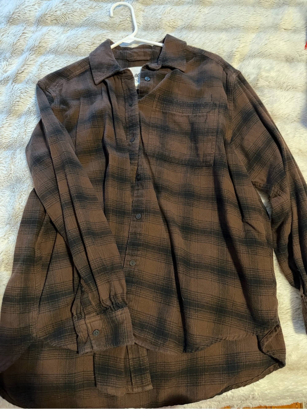aerie Dark Brown Plaid Button-Up Shirt